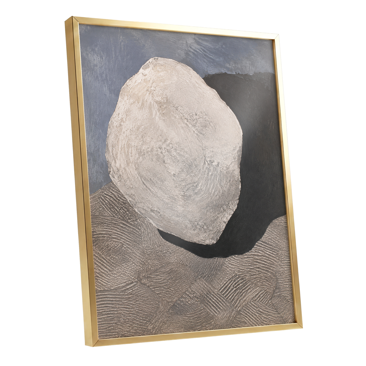 Quiet Contours, beige, gray, black abstract wall art shown as a gold framed poster wall art print