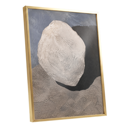 Quiet Contours, beige, gray, black abstract wall art shown as a gold framed poster wall art print
