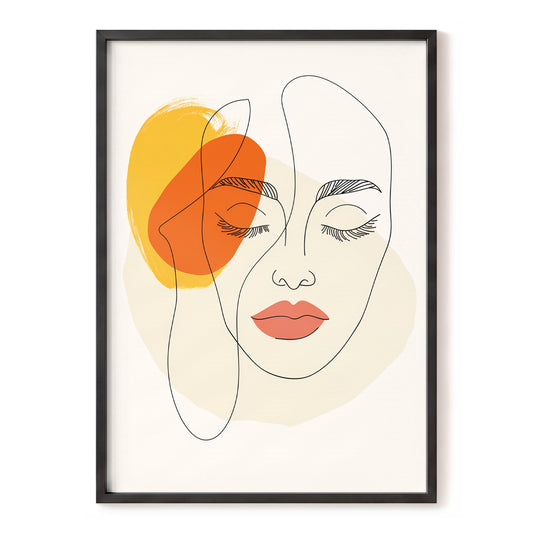 Quiet Contours, black, beige, orange minimalist wall art, front artwork view