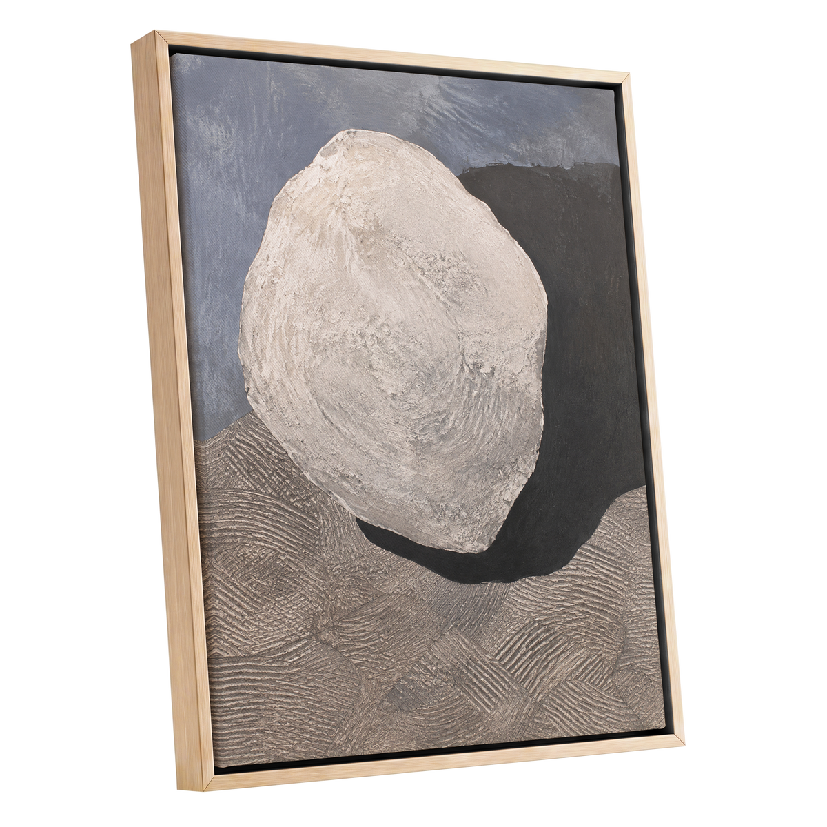 Quiet Contours, beige, gray, black abstract wall art shown as a oak framed canvas wall art