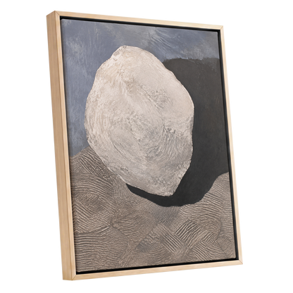 Quiet Contours, beige, gray, black abstract wall art shown as a oak framed canvas wall art