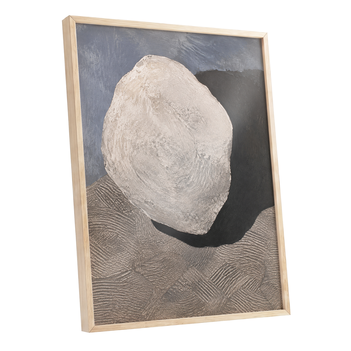 Quiet Contours, beige, gray, black abstract wall art shown as a oak framed poster wall art print