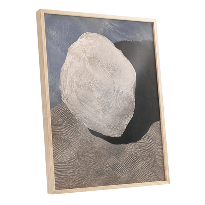 Quiet Contours, beige, gray, black abstract wall art shown as a oak framed poster wall art print