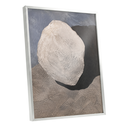 Quiet Contours, beige, gray, black abstract wall art shown as a silver framed poster wall art print