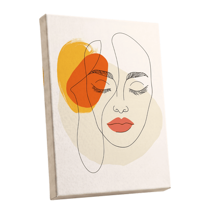 Quiet Contours, black, beige, orange minimalist wall art shown as a stretched canvas wall art