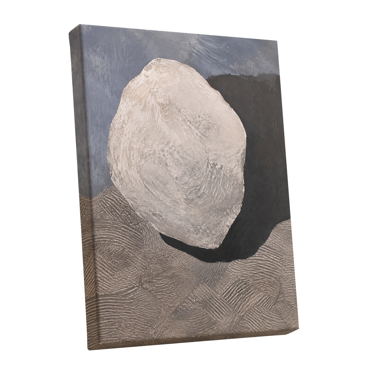 Quiet Contours, beige, gray, black abstract wall art shown as a stretched canvas wall art