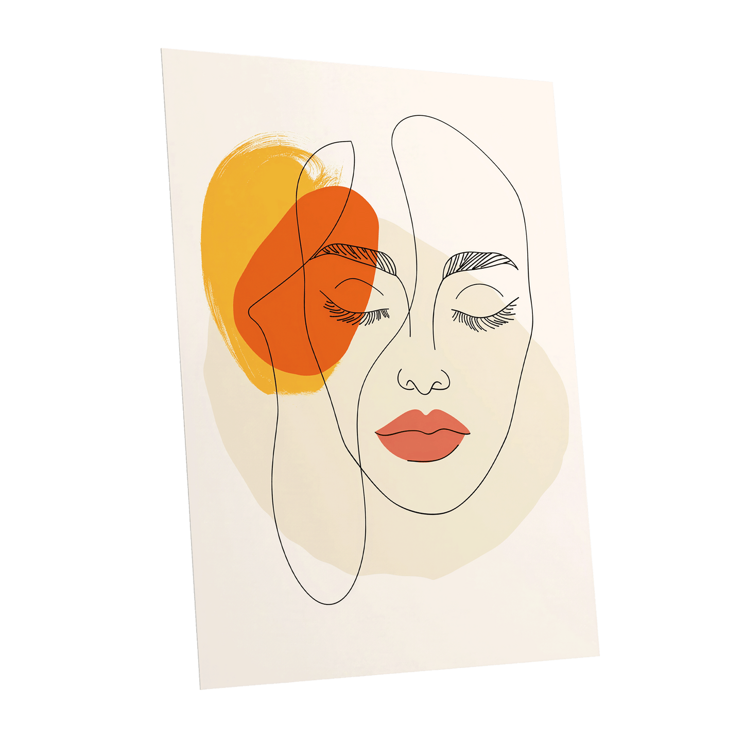 Quiet Contours, black, beige, orange minimalist wall art shown as a unframed poster wall art print