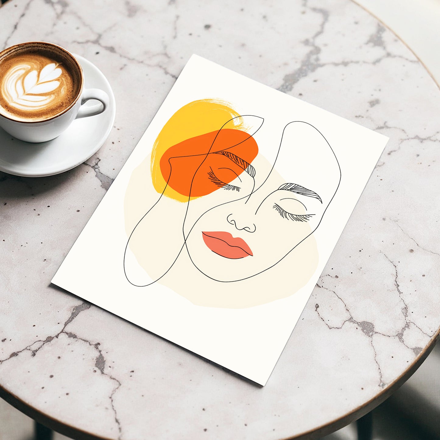 Quiet Contours, black, beige, orange minimalist wall art displayed in a styled interior, gallery view 3