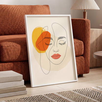 Quiet Contours, black, beige, orange minimalist wall art displayed in a styled interior, gallery view 6