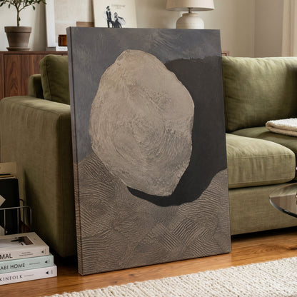 Quiet Contours, beige, gray, black abstract wall art displayed in a styled interior, gallery view 7