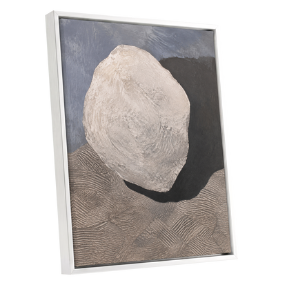 Quiet Contours, beige, gray, black abstract wall art shown as a white framed canvas wall art