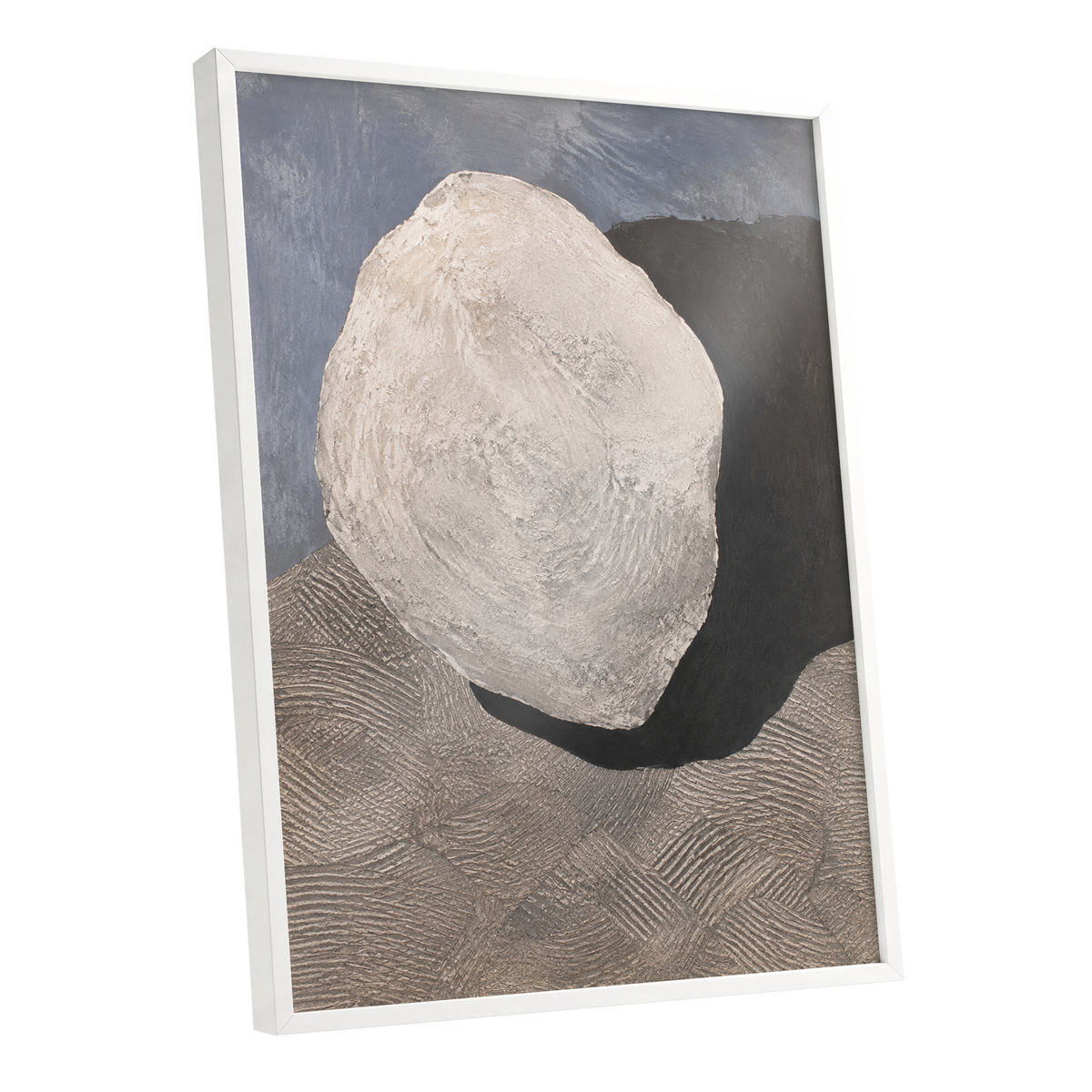 Quiet Contours, beige, gray, black abstract wall art shown as a white framed poster wall art print