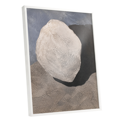 Quiet Contours, beige, gray, black abstract wall art shown as a white framed poster wall art print