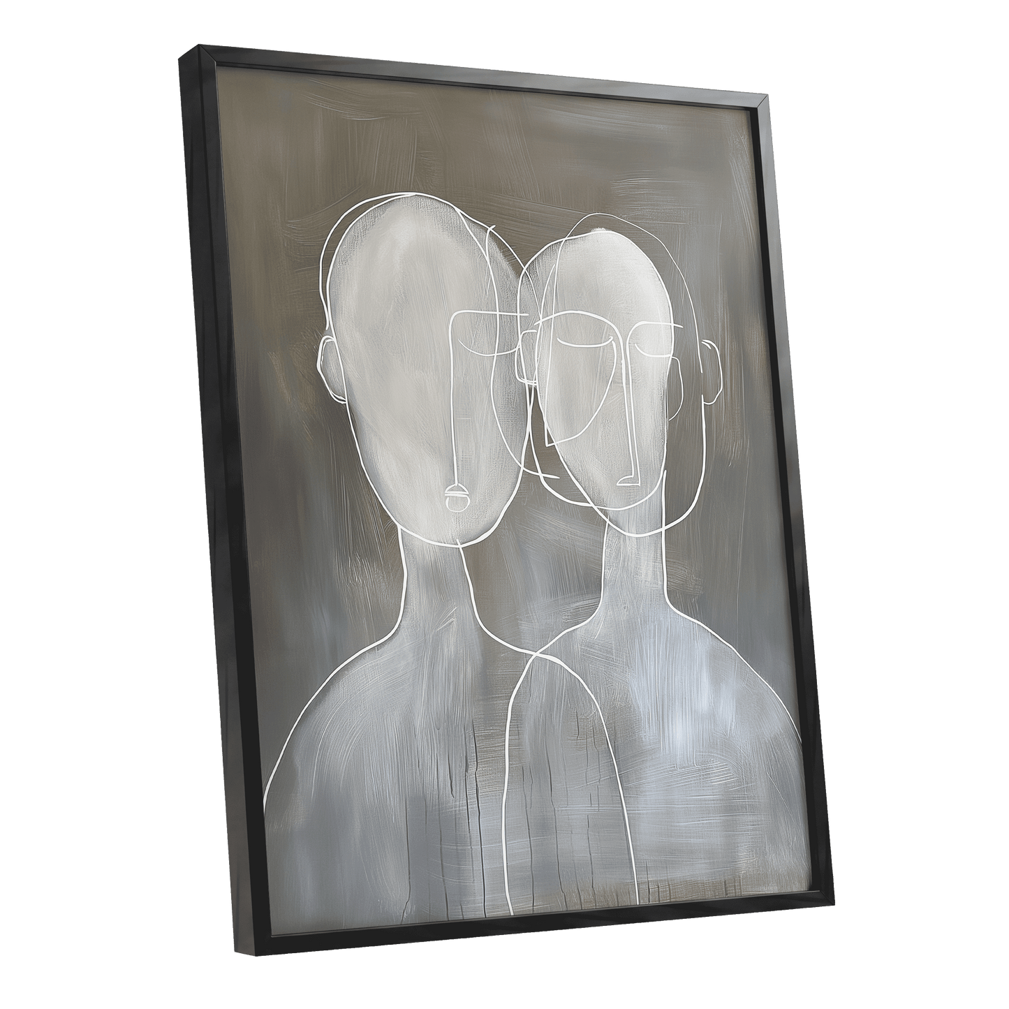Quiet Convergence, gray, white minimalist wall art shown as a black framed poster wall art print