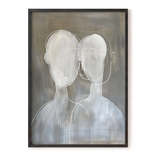 Quiet Convergence, gray, white minimalist wall art, front artwork view