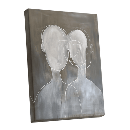 Quiet Convergence, gray, white minimalist wall art shown as a stretched canvas wall art