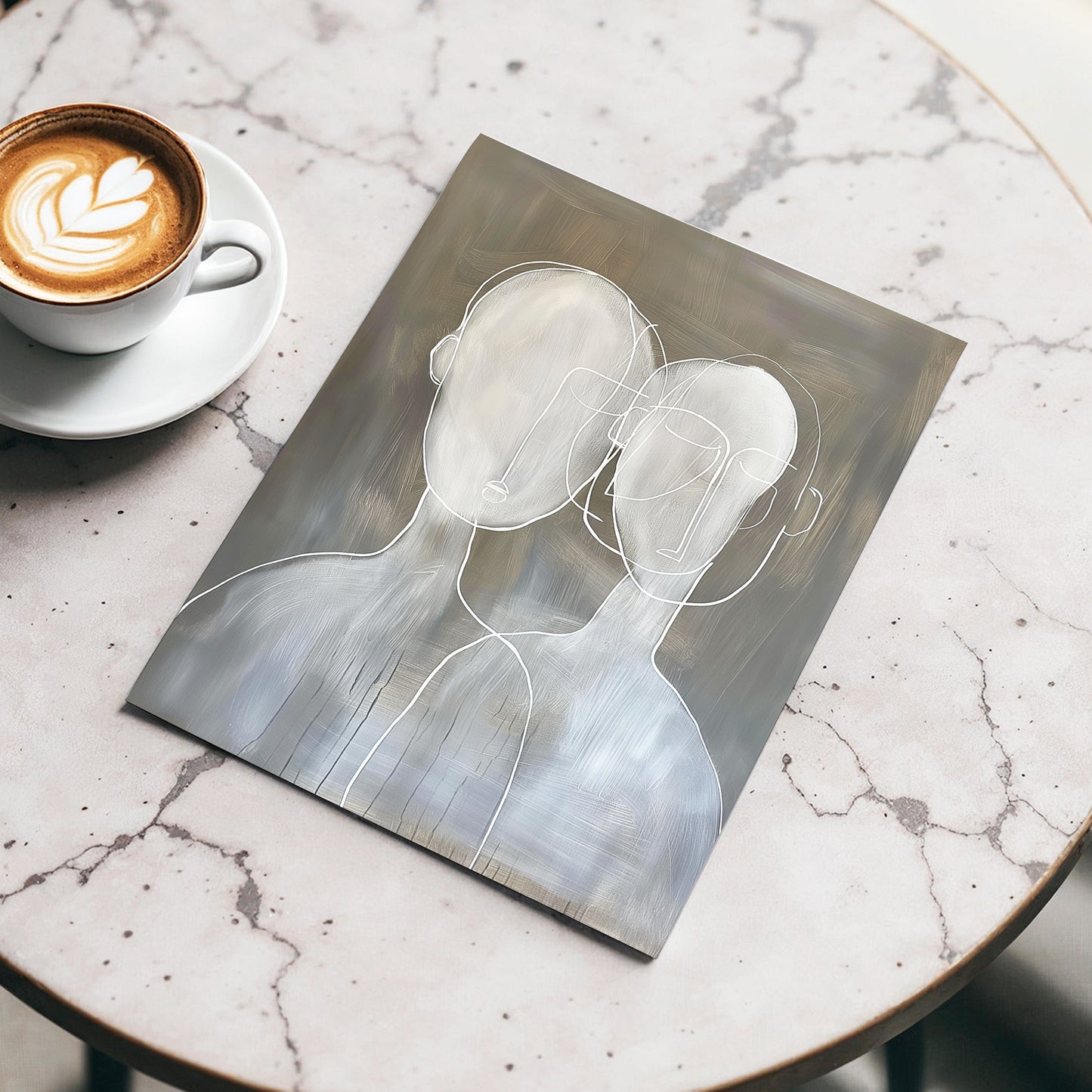 Quiet Convergence, gray, white minimalist wall art displayed in a styled interior, gallery view 3