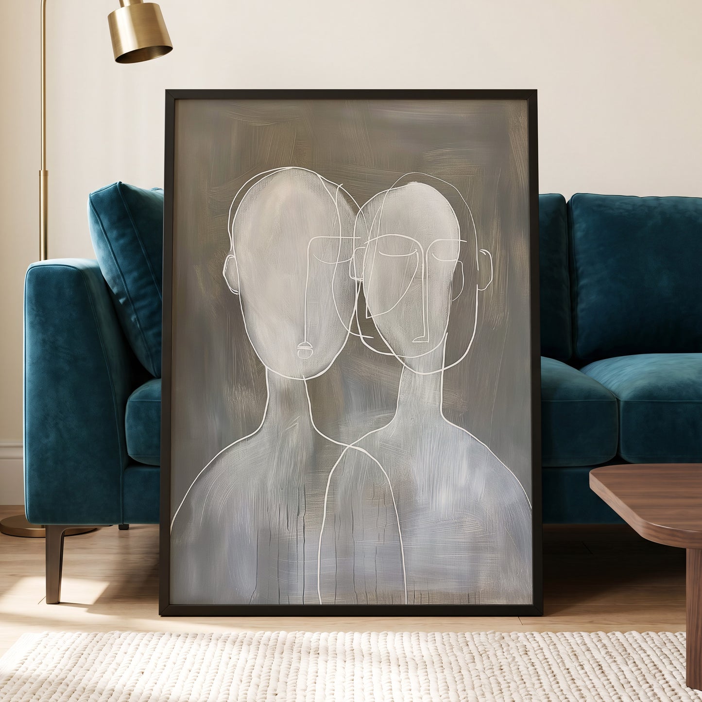Quiet Convergence, gray, white minimalist wall art displayed in a styled interior, gallery view 6
