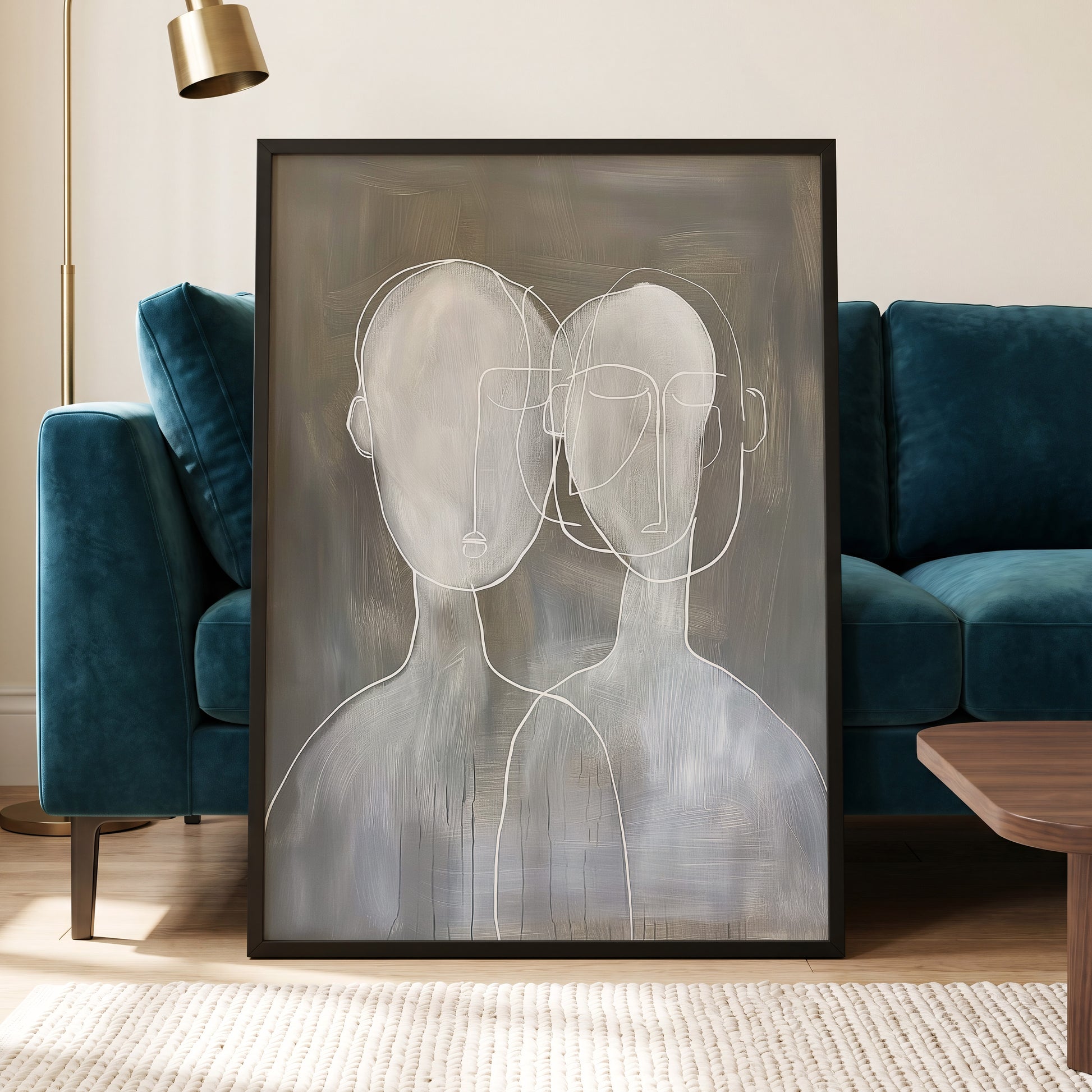 Quiet Convergence, gray, white minimalist wall art displayed in a styled interior, gallery view 6