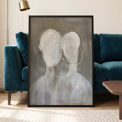 Quiet Convergence, gray, white minimalist wall art displayed in a styled interior, gallery view 6