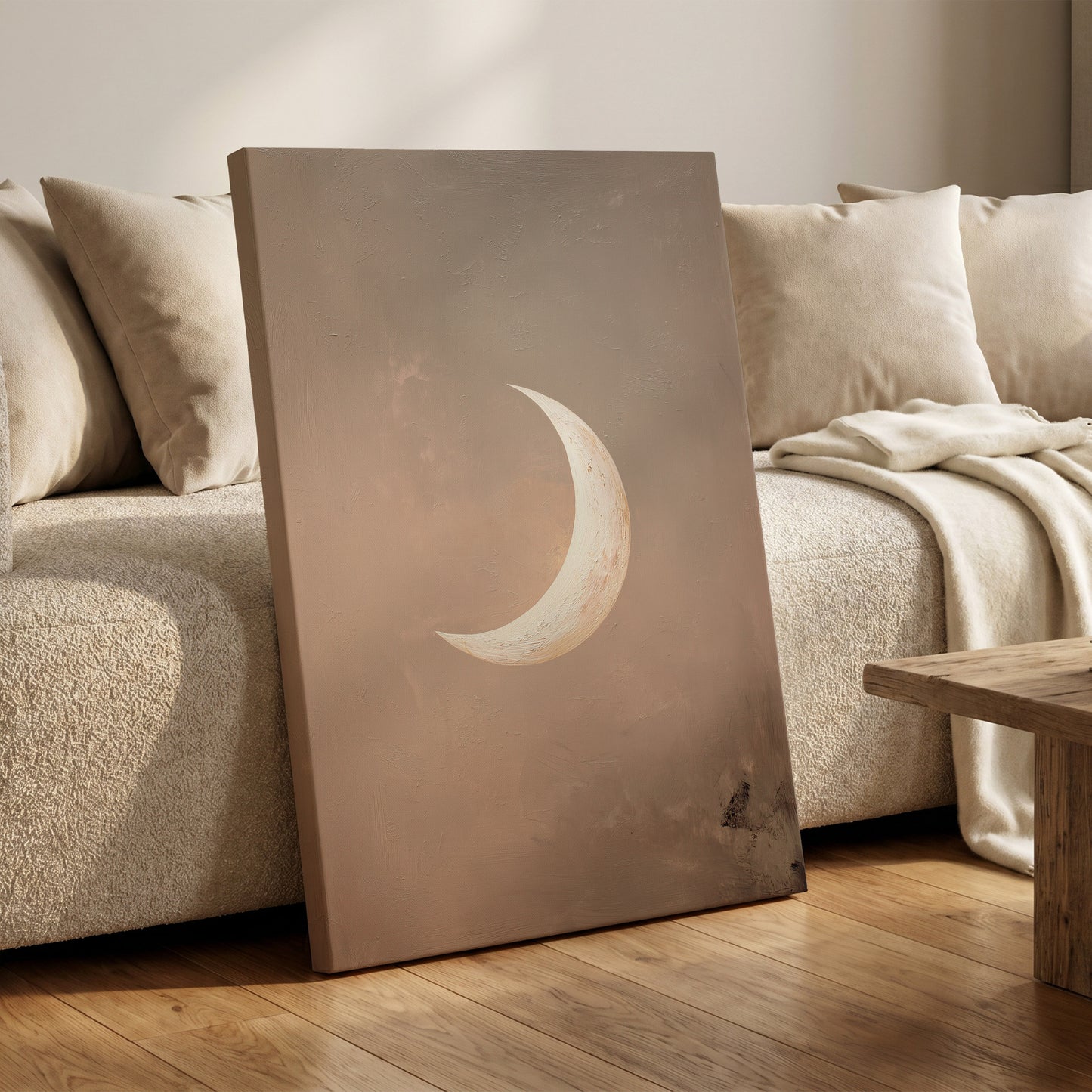 Quiet Crescent – canvas wall art in a styled interior, gallery view 1