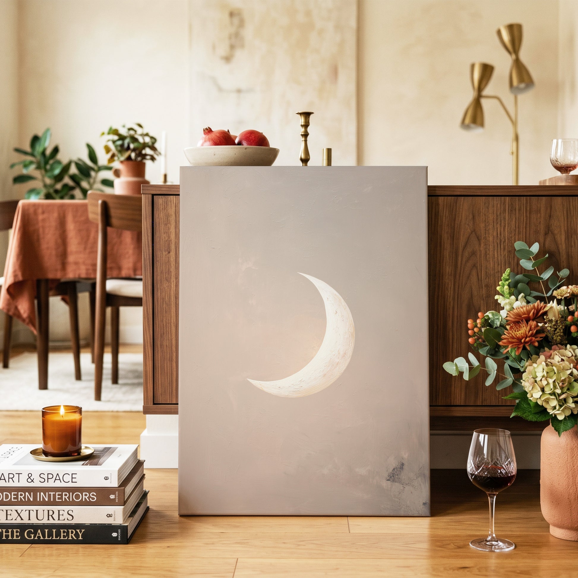 Quiet Crescent – canvas wall art in a styled interior, gallery view 2
