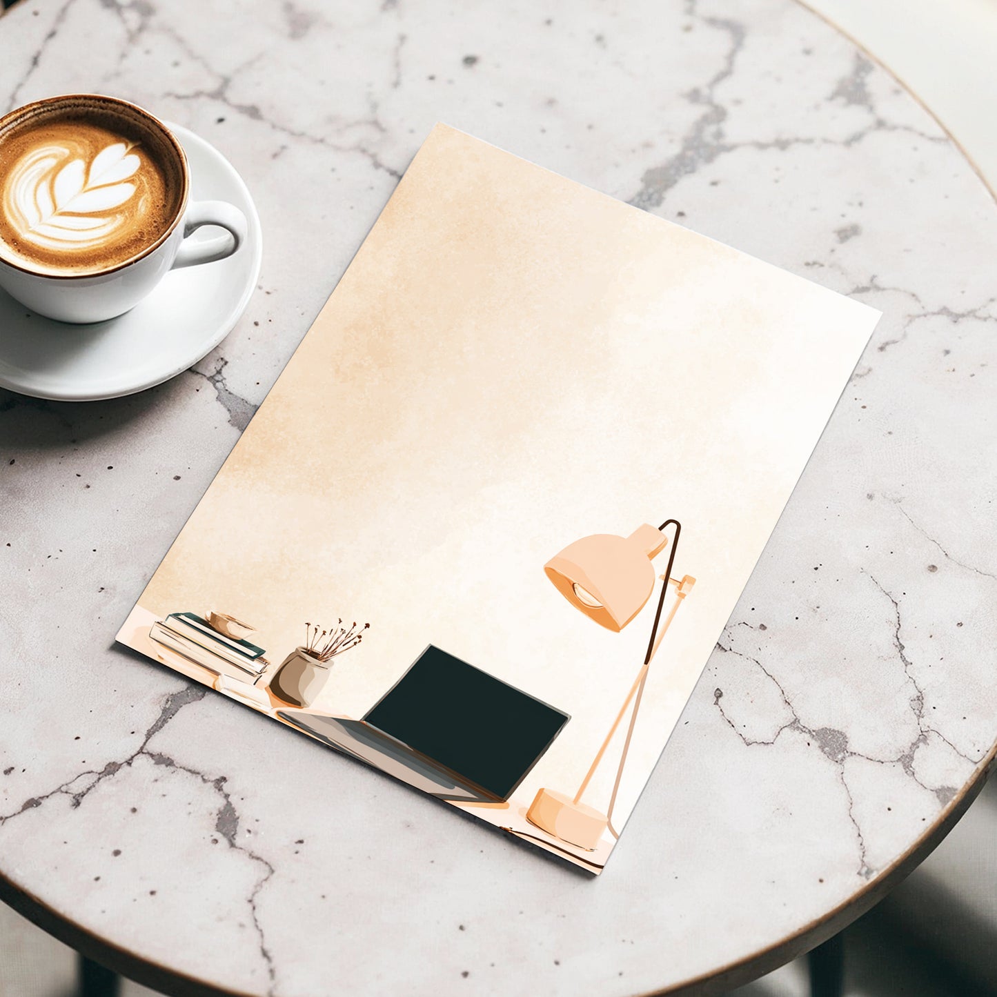Quiet Desk Glow, beige, pink, black minimalist wall art displayed in a styled interior, gallery view 3