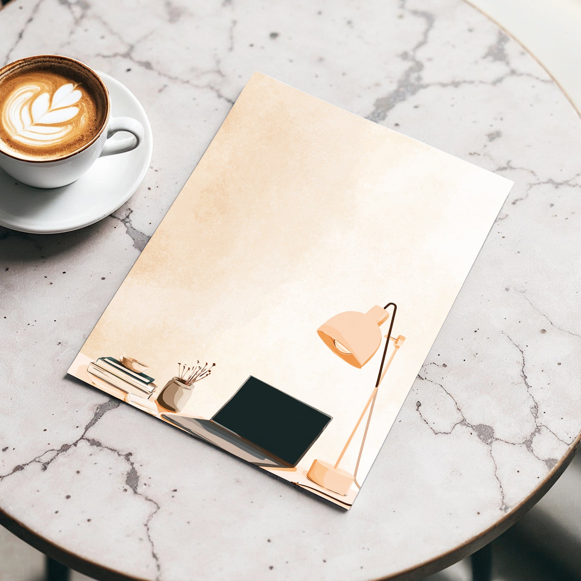 Quiet Desk Glow, beige, pink, black minimalist wall art displayed in a styled interior, gallery view 3