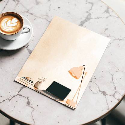 Quiet Desk Glow, beige, pink, black minimalist wall art displayed in a styled interior, gallery view 3