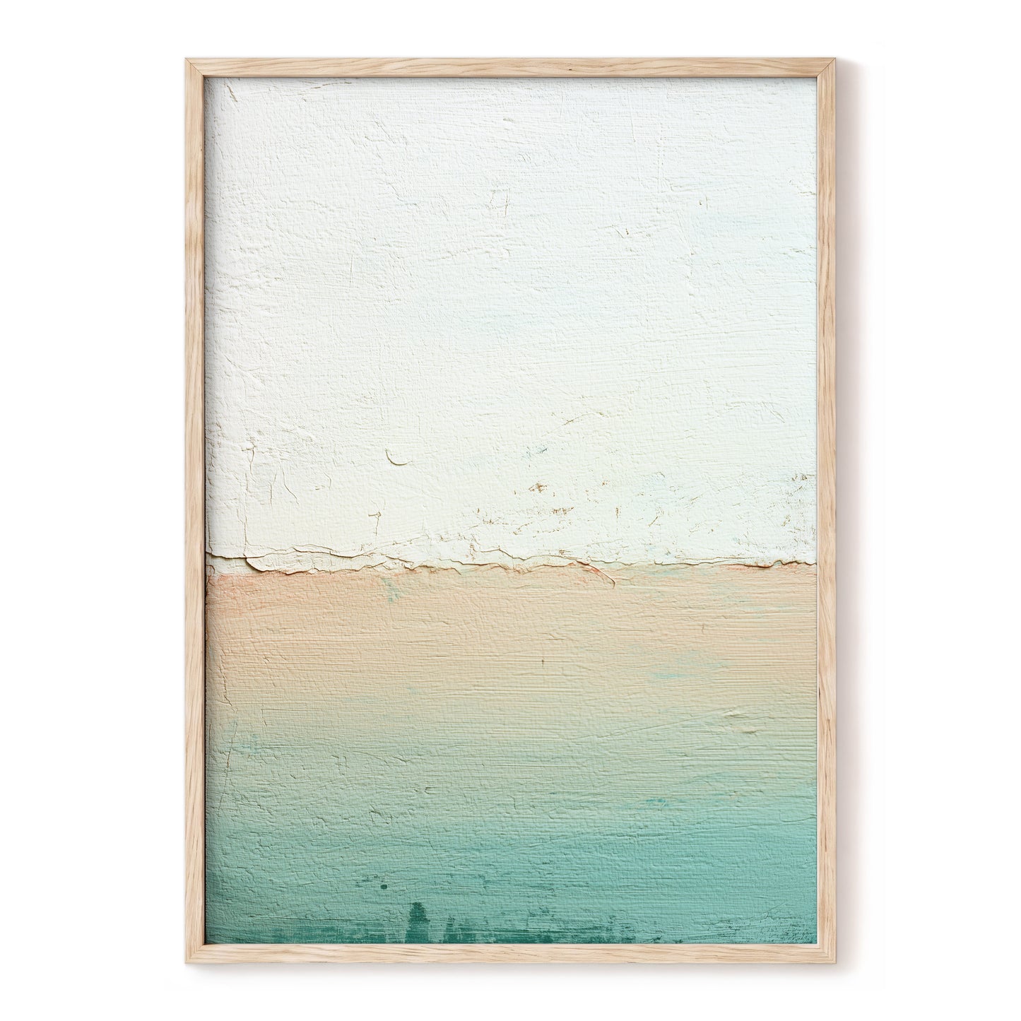 Quiet Divide – white, beige, green minimalist wall art, front view