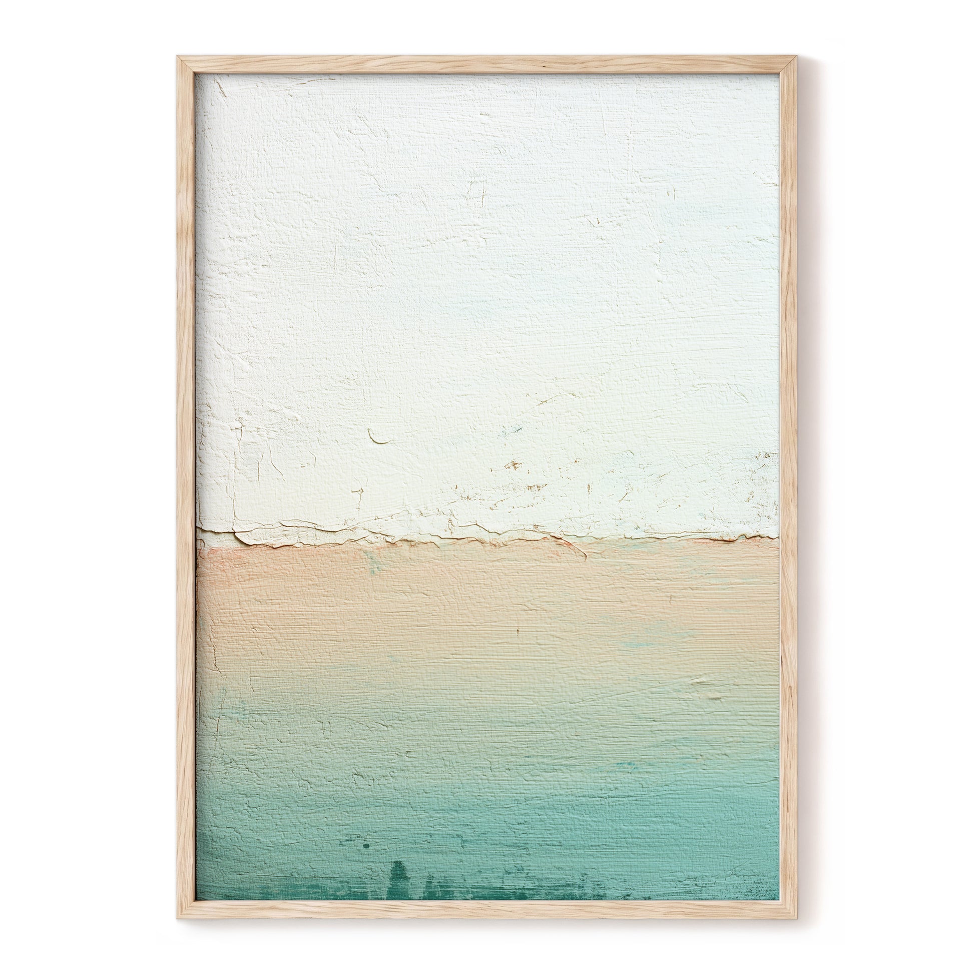 Quiet Divide – white, beige, green minimalist wall art, front view