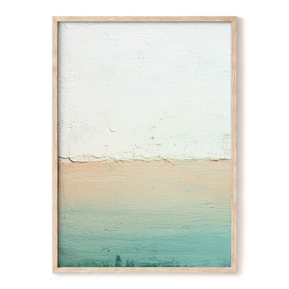 Quiet Divide – white, beige, green minimalist wall art, front view