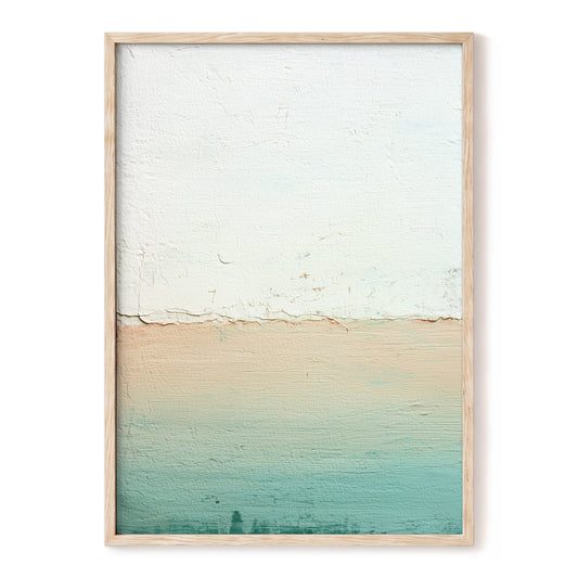 Quiet Divide – white, beige, green minimalist wall art, front view