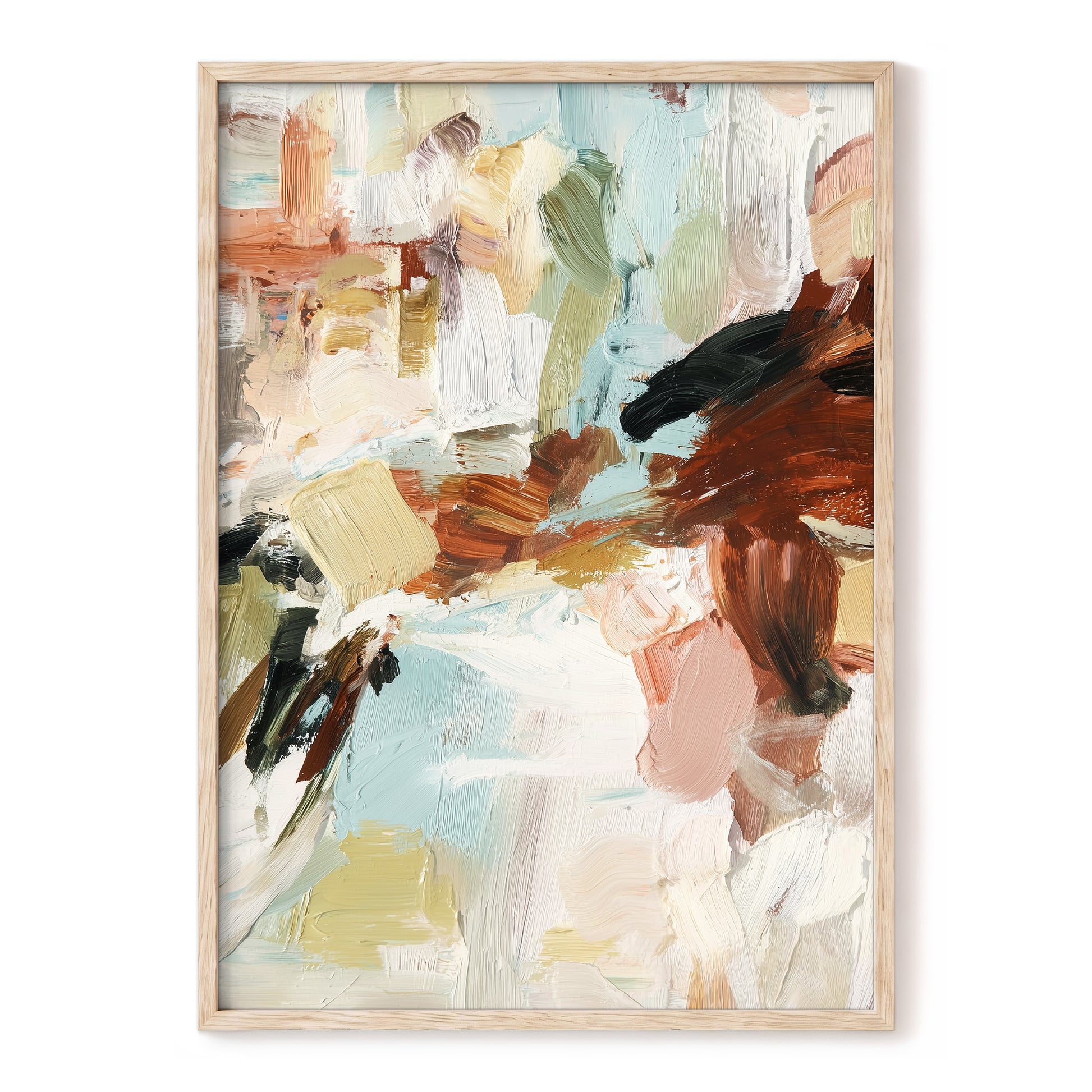 Quiet Earth in Blue, blue, white, brown abstract wall art, front artwork view