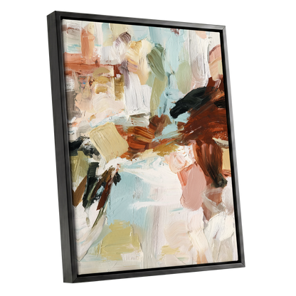 Quiet Earth in Blue, blue, white, brown abstract wall art shown as a black framed canvas wall art