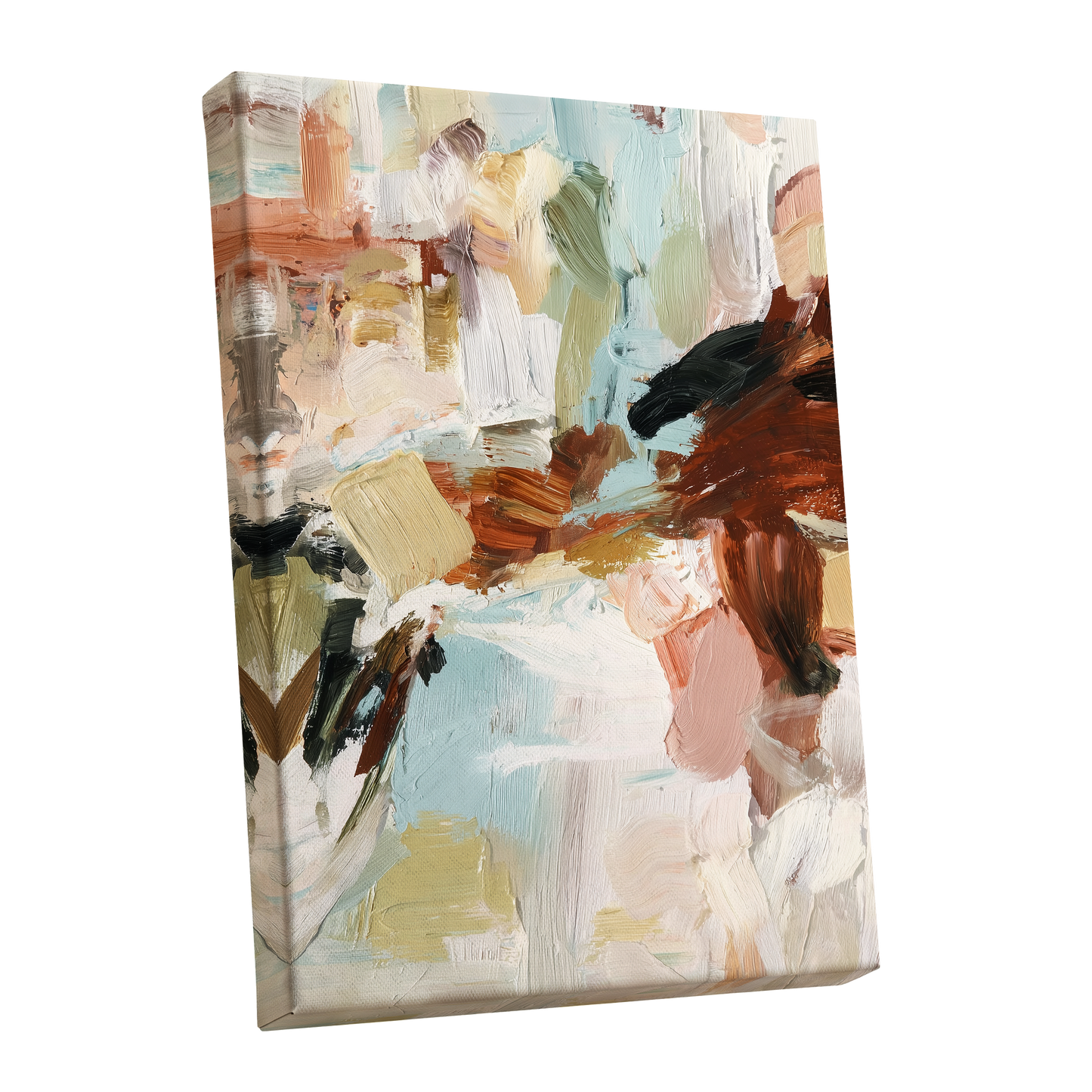 Quiet Earth in Blue, blue, white, brown abstract wall art shown as a stretched canvas wall art