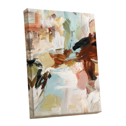 Quiet Earth in Blue, blue, white, brown abstract wall art shown as a stretched canvas wall art