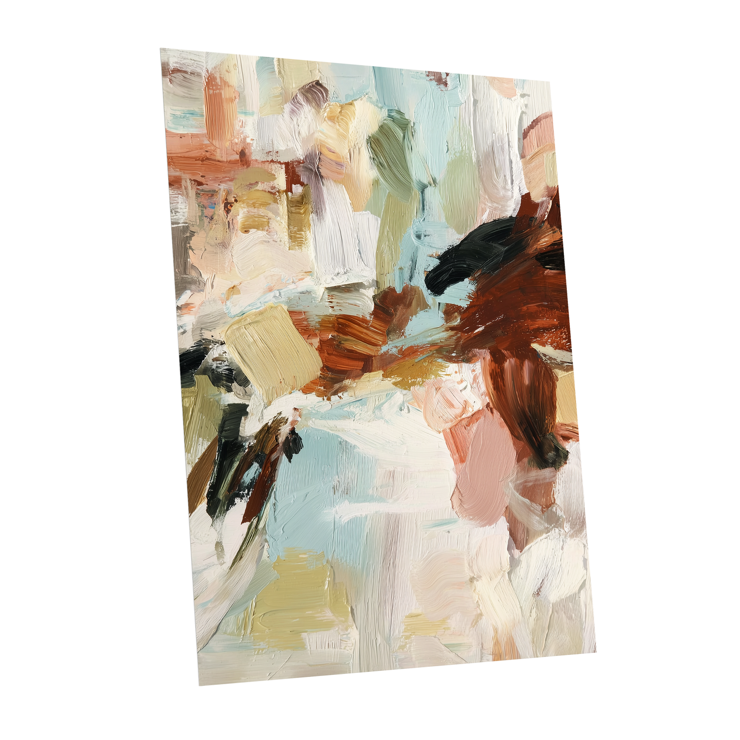 Quiet Earth in Blue, blue, white, brown abstract wall art shown as a unframed poster wall art print
