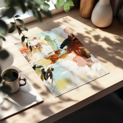 Quiet Earth in Blue, blue, white, brown abstract wall art displayed in a styled interior, gallery view 5