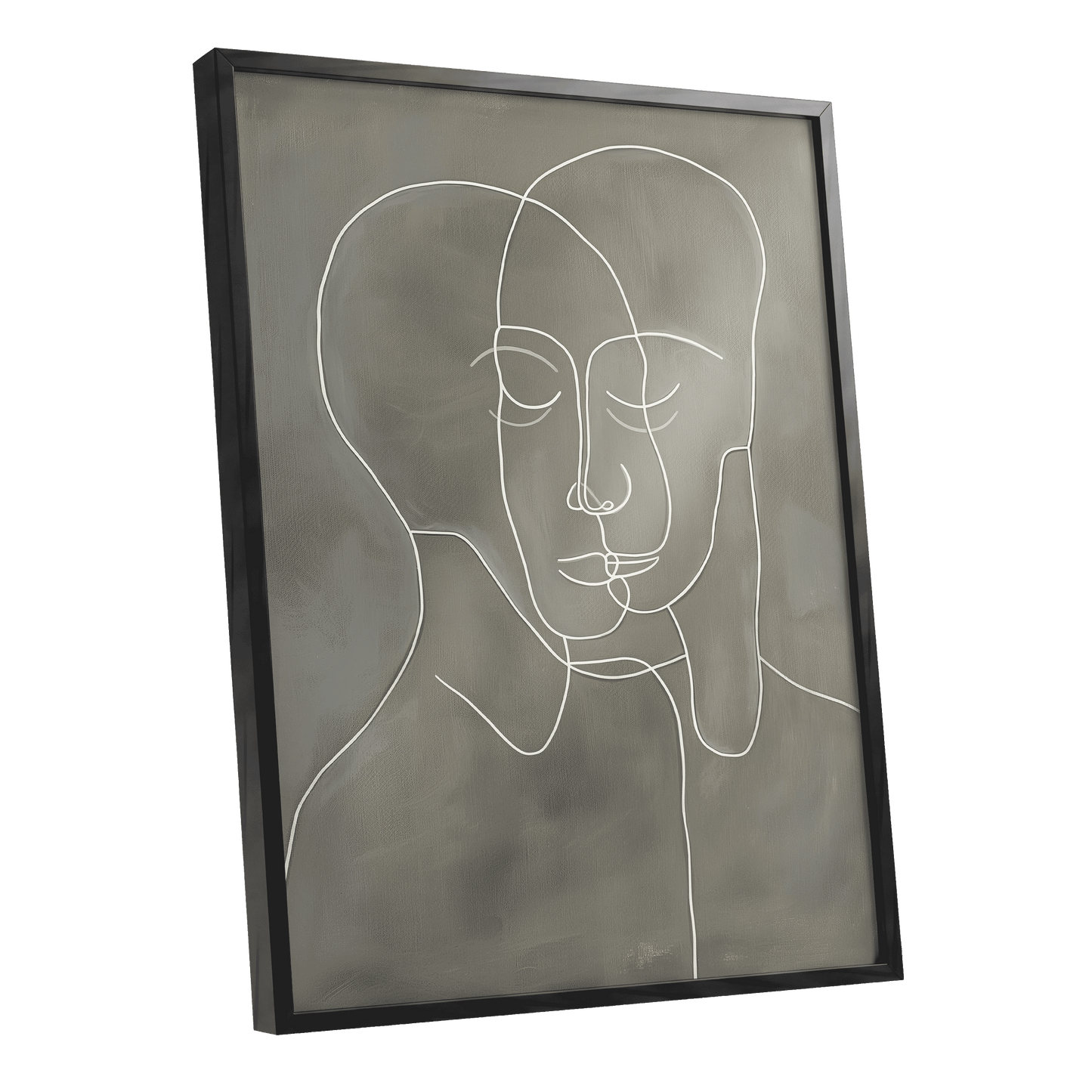 Quiet Entwined, white, gray minimalist wall art shown as a black framed poster wall art print