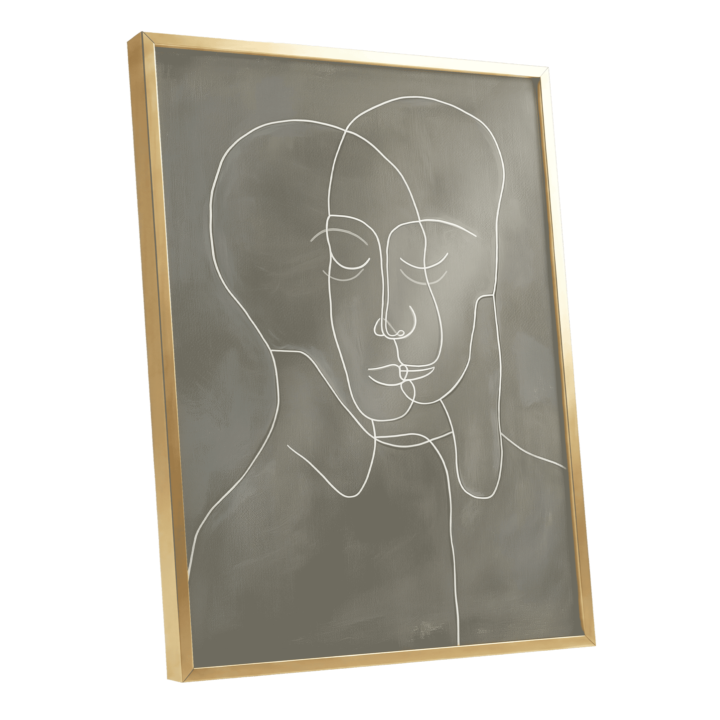 Quiet Entwined, white, gray minimalist wall art shown as a gold framed poster wall art print