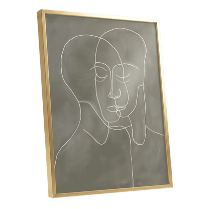 Quiet Entwined, white, gray minimalist wall art shown as a gold framed poster wall art print