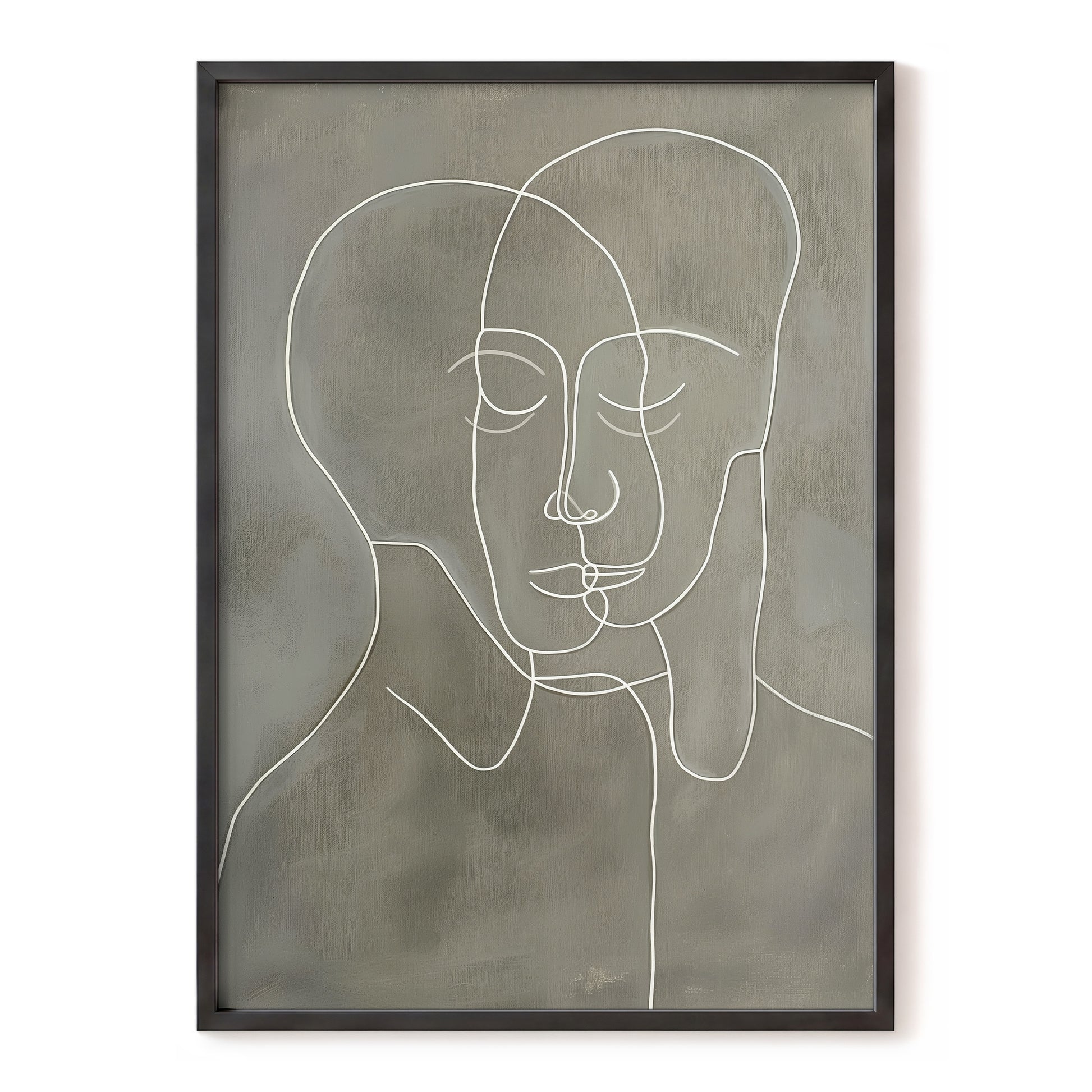 Quiet Entwined, white, gray minimalist wall art, front artwork view