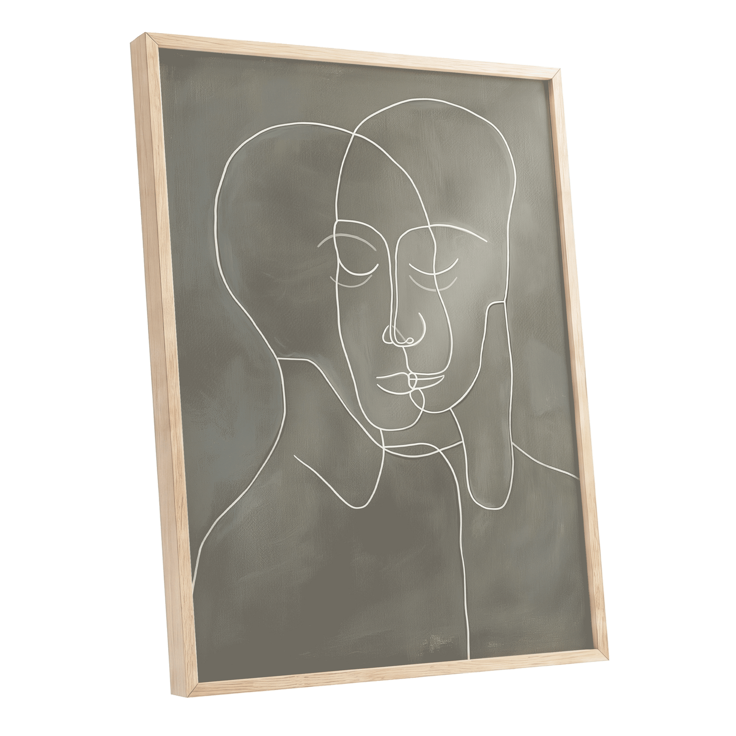 Quiet Entwined, white, gray minimalist wall art shown as a oak framed poster wall art print