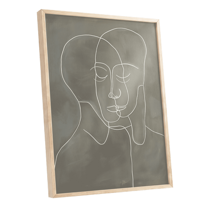Quiet Entwined, white, gray minimalist wall art shown as a oak framed poster wall art print