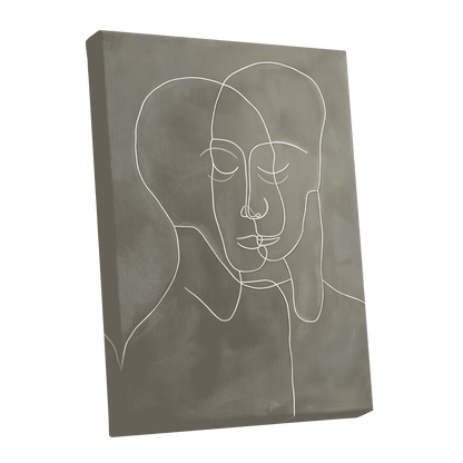 Quiet Entwined, white, gray minimalist wall art shown as a stretched canvas wall art