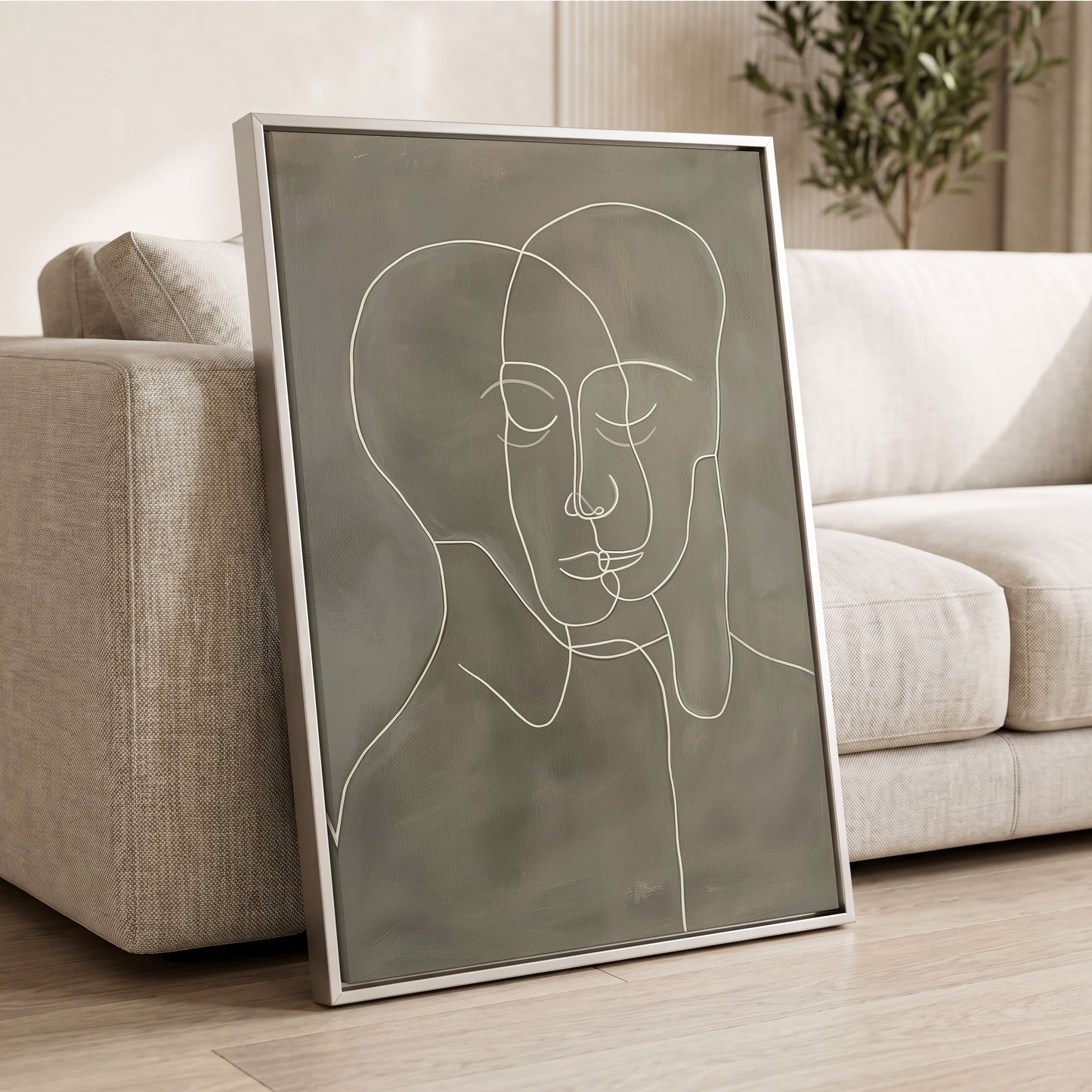 Quiet Entwined, white, gray minimalist wall art displayed in a styled interior, gallery view 2