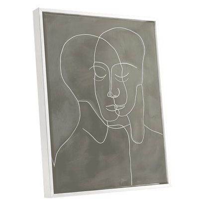 Quiet Entwined, white, gray minimalist wall art shown as a white framed canvas wall art