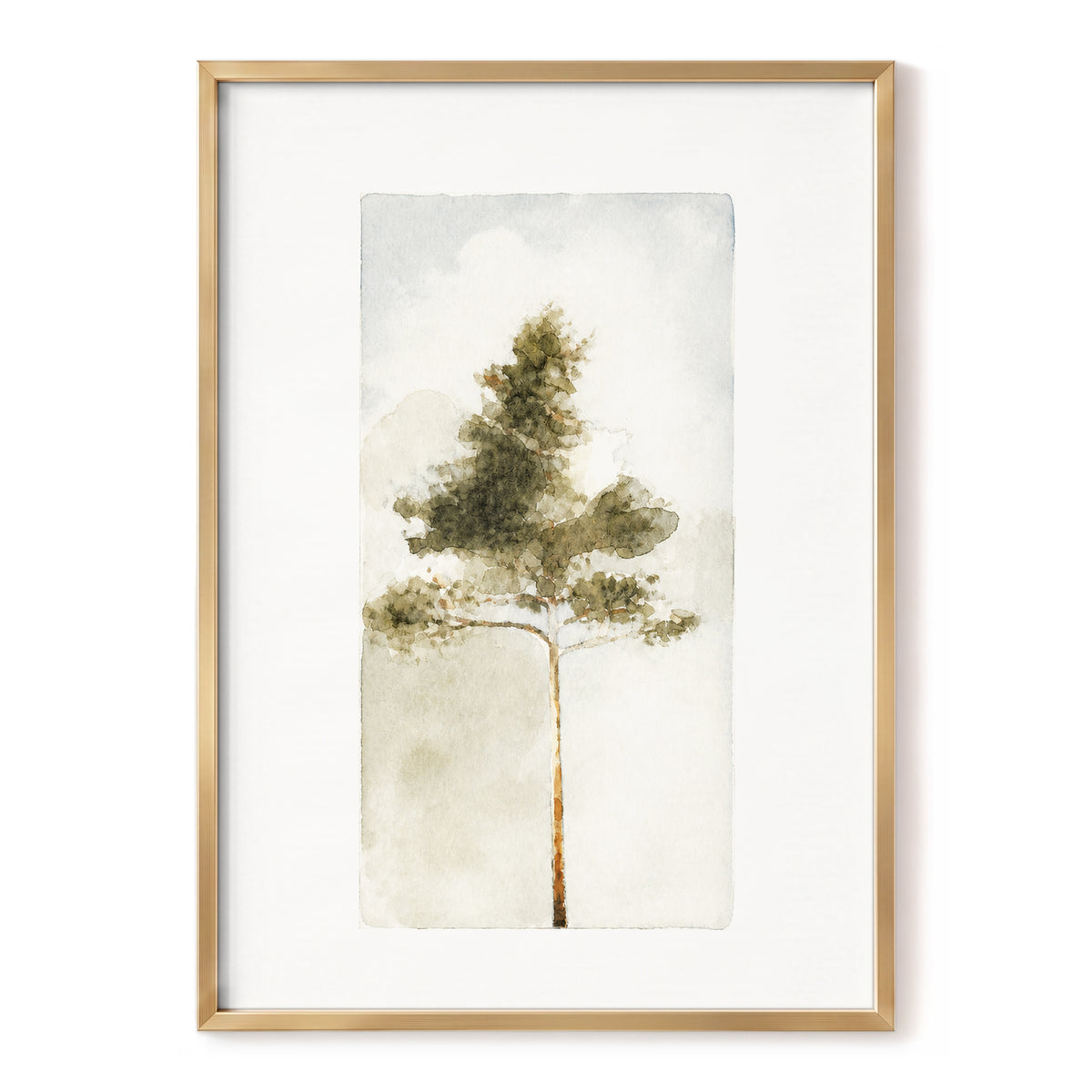 Quiet Evergreen, green, beige, white nature wall art, front artwork view