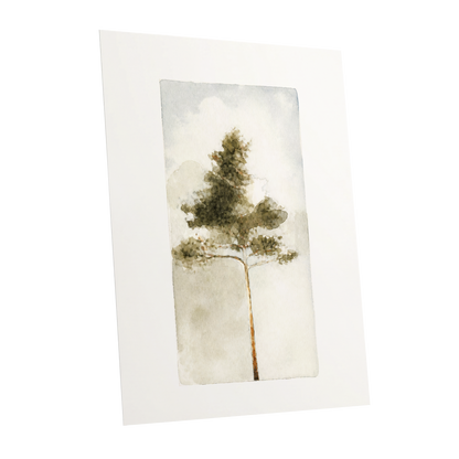 Quiet Evergreen, green, beige, white nature wall art shown as a unframed poster wall art print